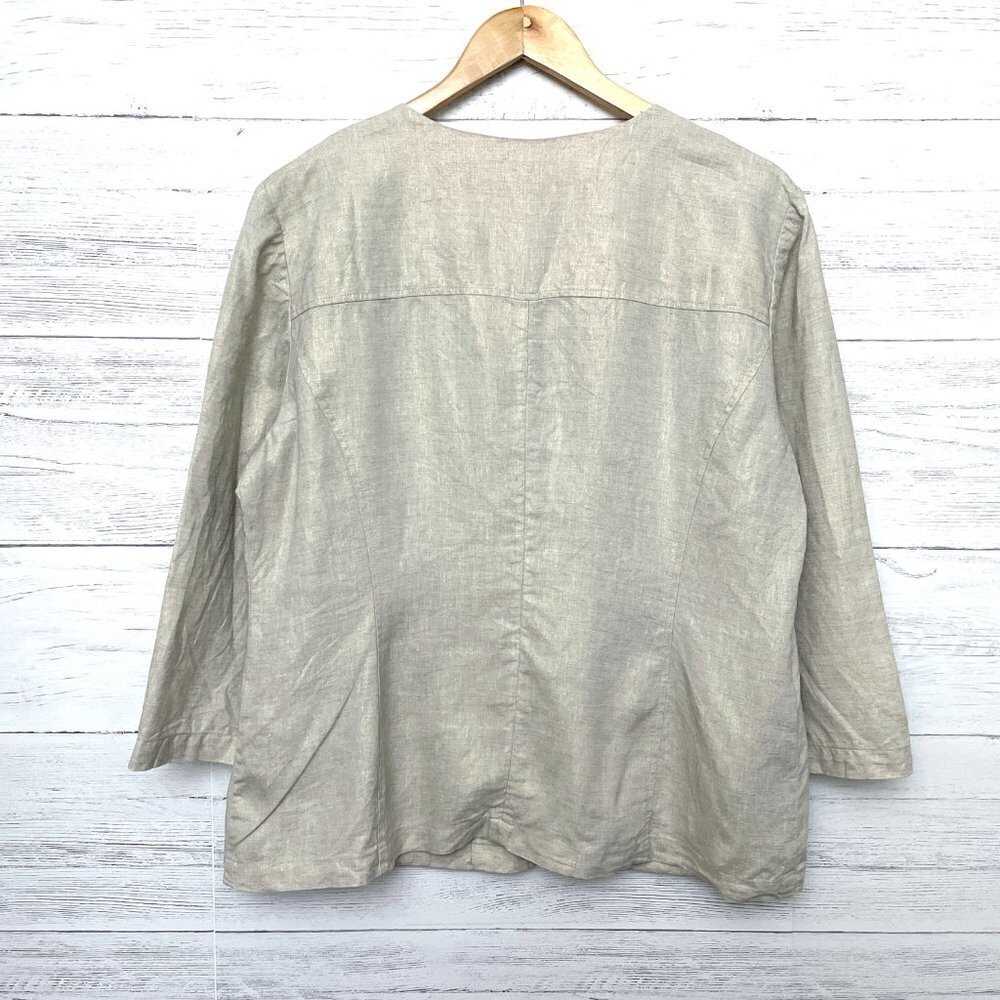 Chico's Women's Tan Linen Jacket Zipper Front Lightweight 3/4 Sleeves Large - Picture 3 of 9